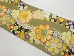 曲線に花々模様織出し全通袋帯